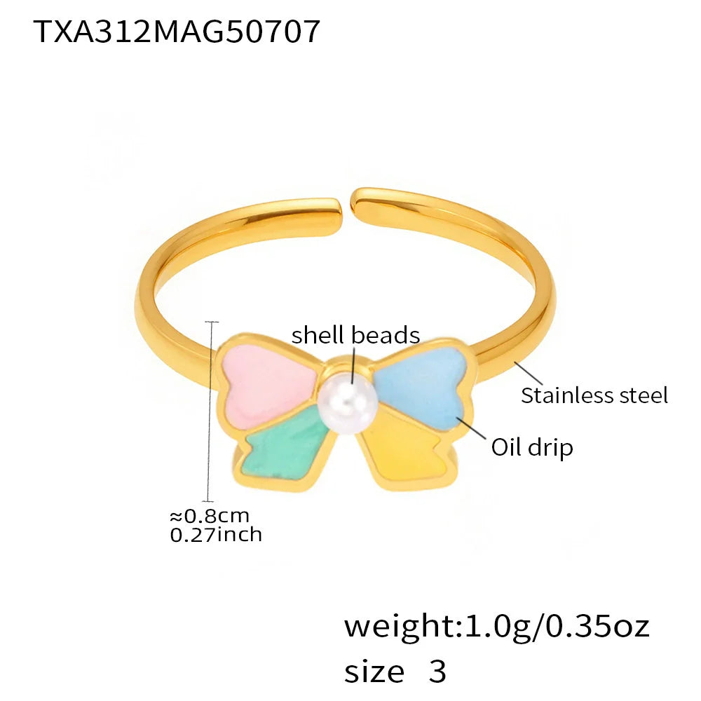 Sweet Bow Shell Pearl Enamel Jewelry Collection