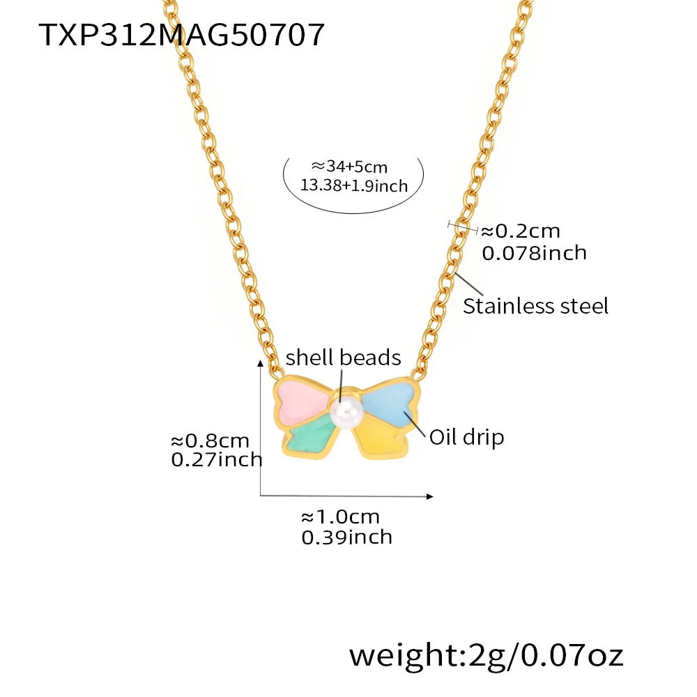 Sweet Bow Shell Pearl Enamel Jewelry Collection