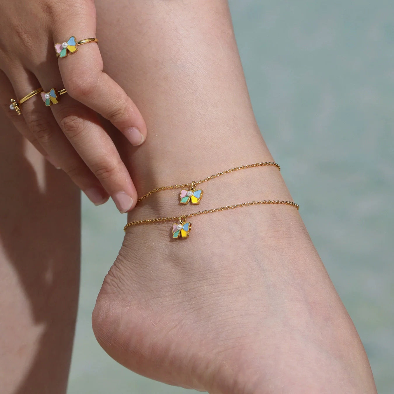 Sweet Bow Shell Pearl Enamel Jewelry Collection