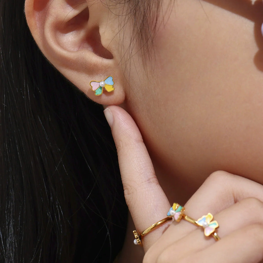 Sweet Bow Shell Pearl Enamel Jewelry Collection