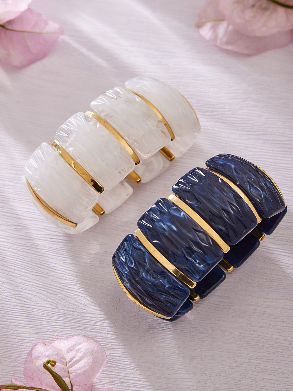 316L Stainless Steel Irregular Textured Wide Resin Stretch Bracelet