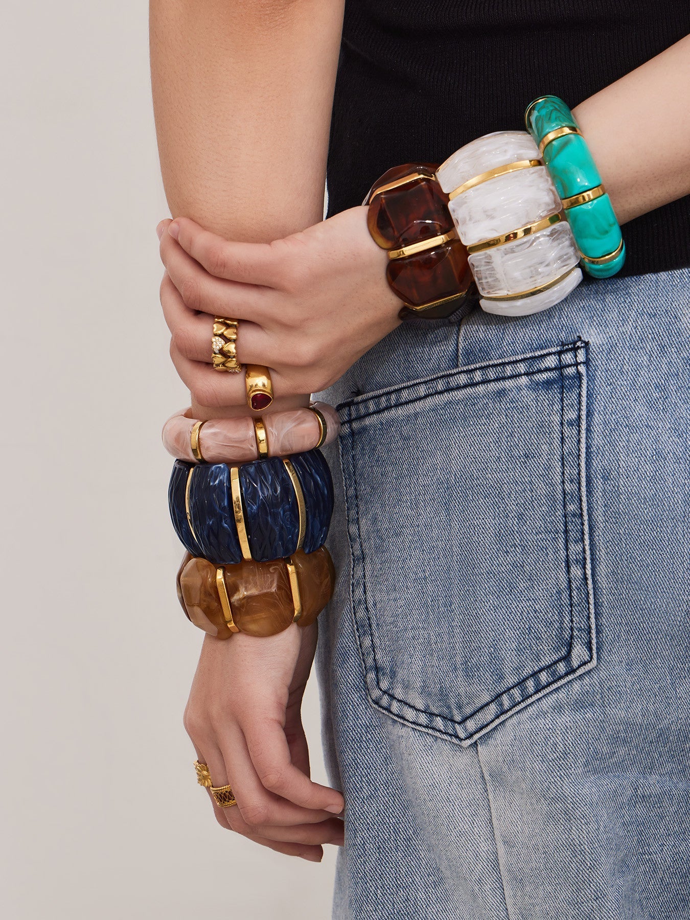 316L Stainless Steel Irregular Textured Wide Resin Stretch Bracelet