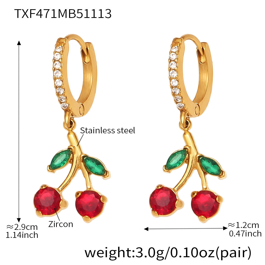Zircon Cherry & Heart Charm Jewelry Set