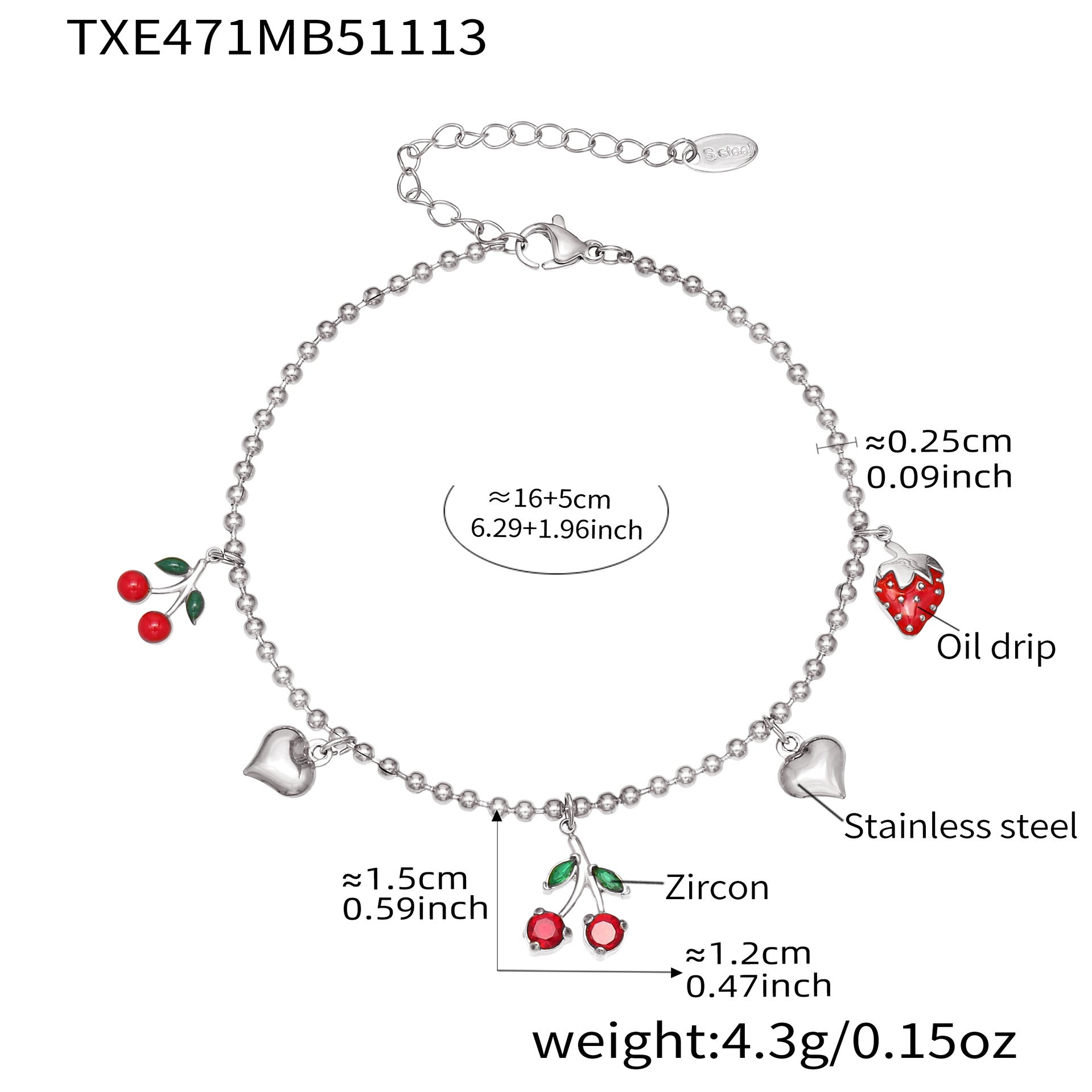 Zircon Cherry & Heart Charm Jewelry Set