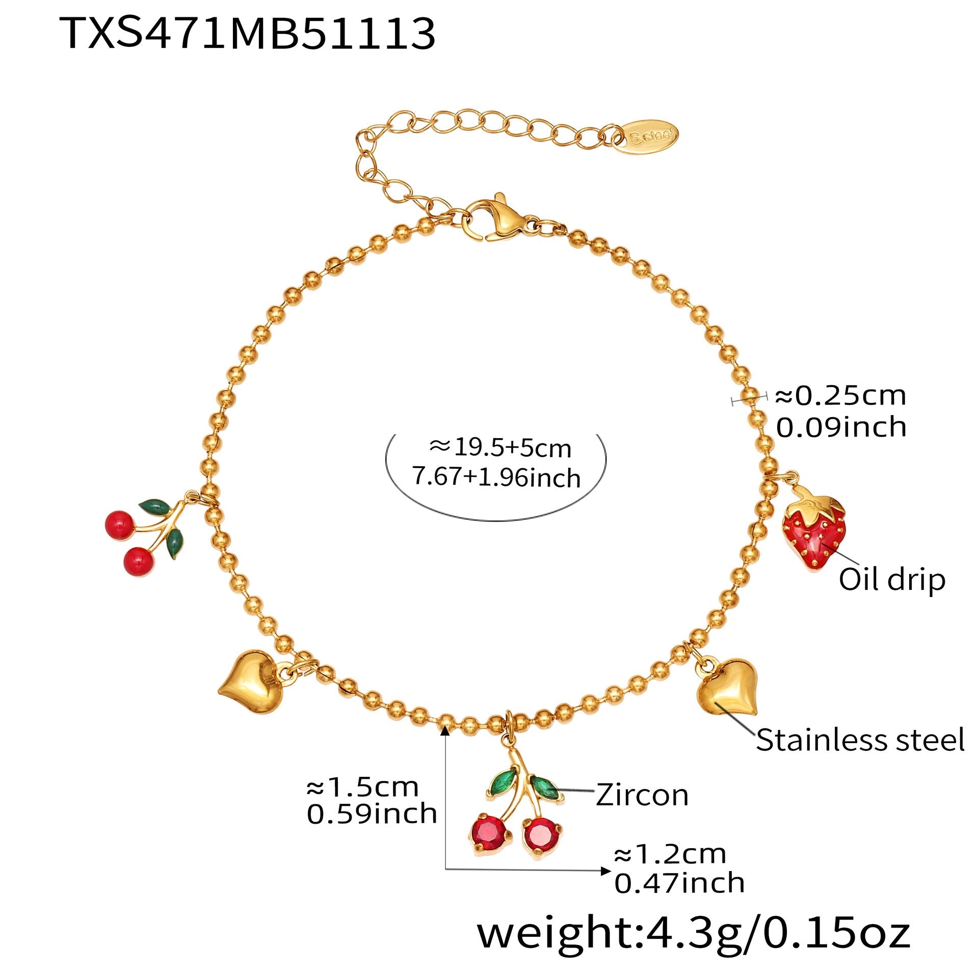 Zircon Cherry & Heart Charm Jewelry Set