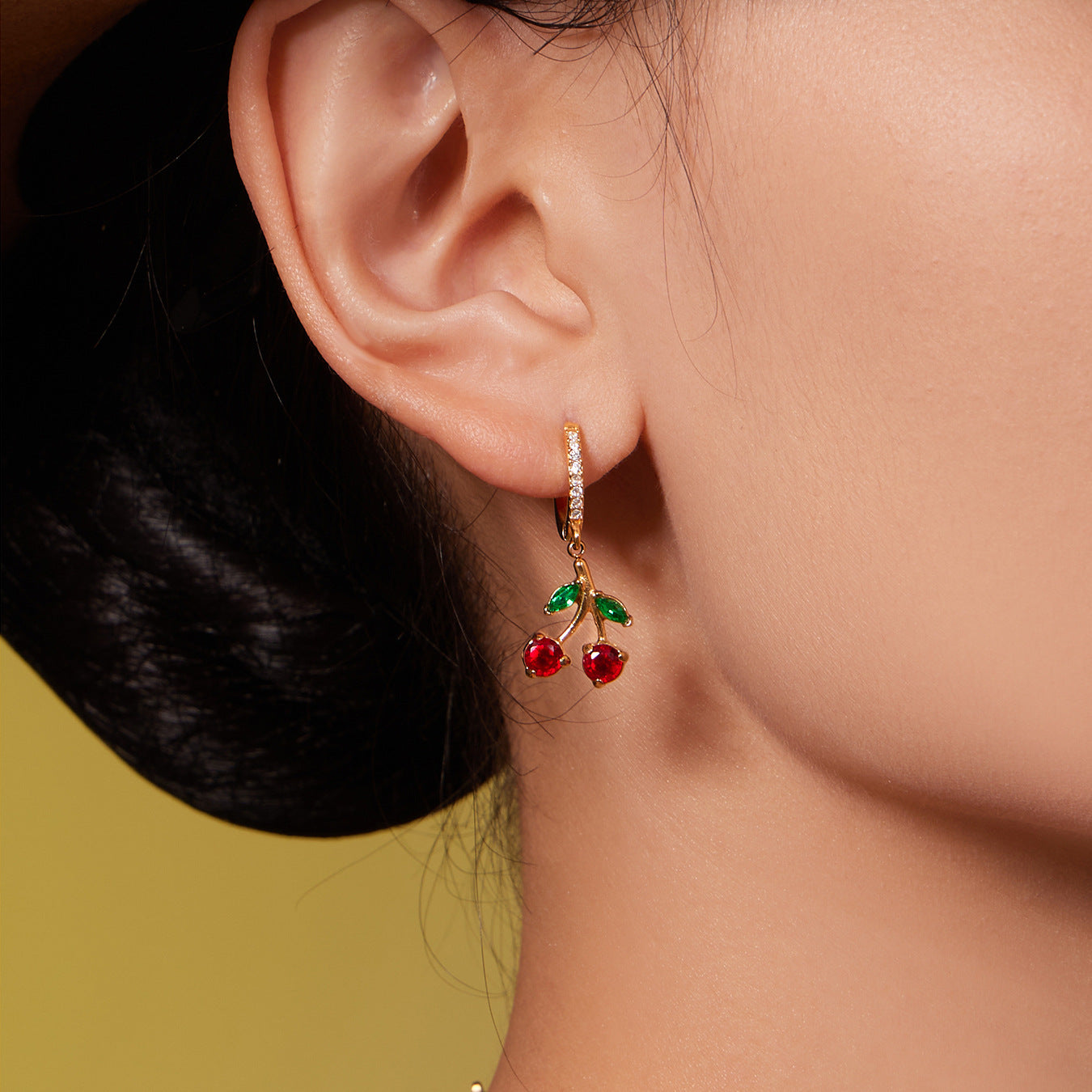 Zircon Cherry & Heart Charm Jewelry Set
