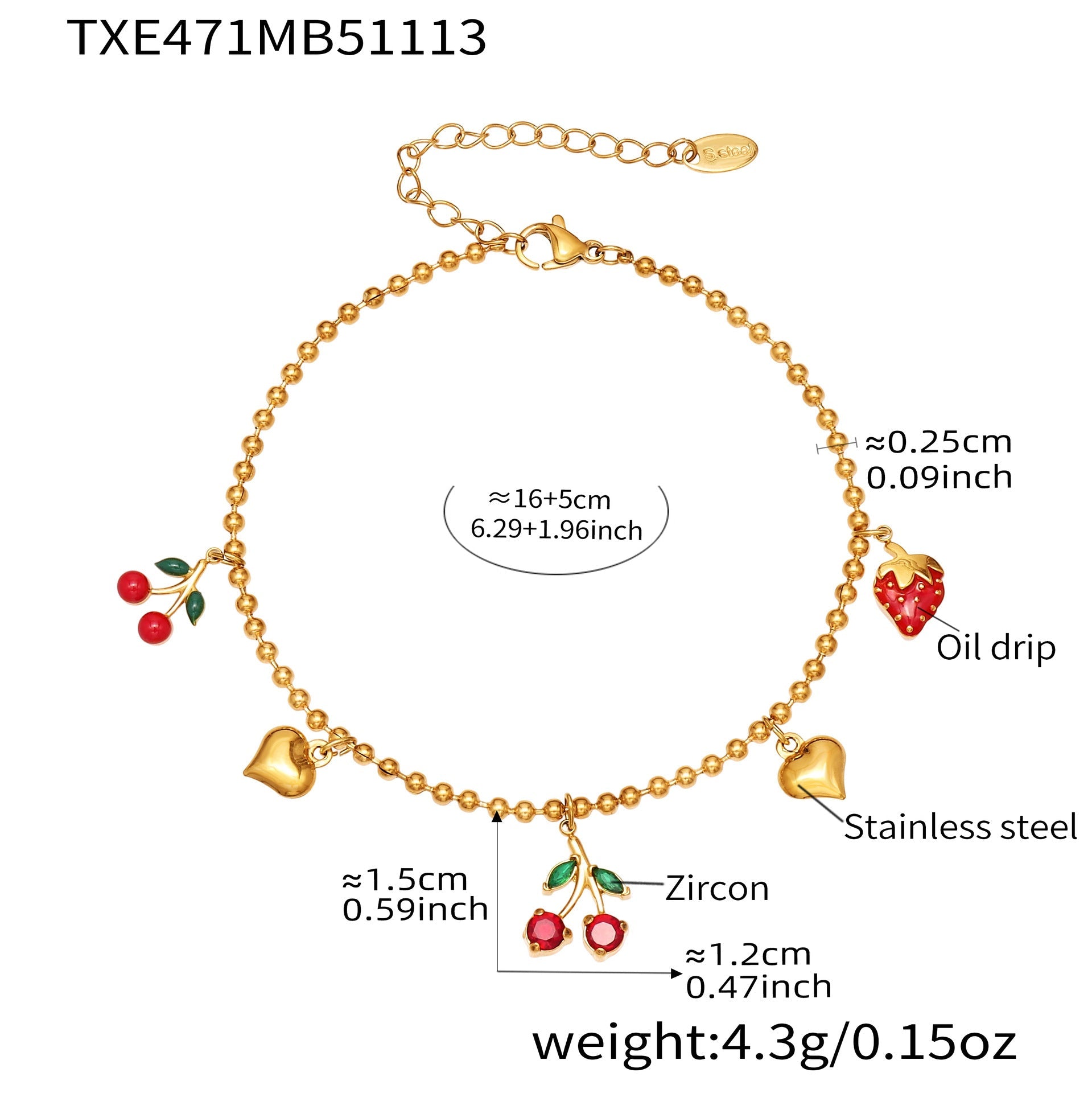 Zircon Cherry & Heart Charm Jewelry Set