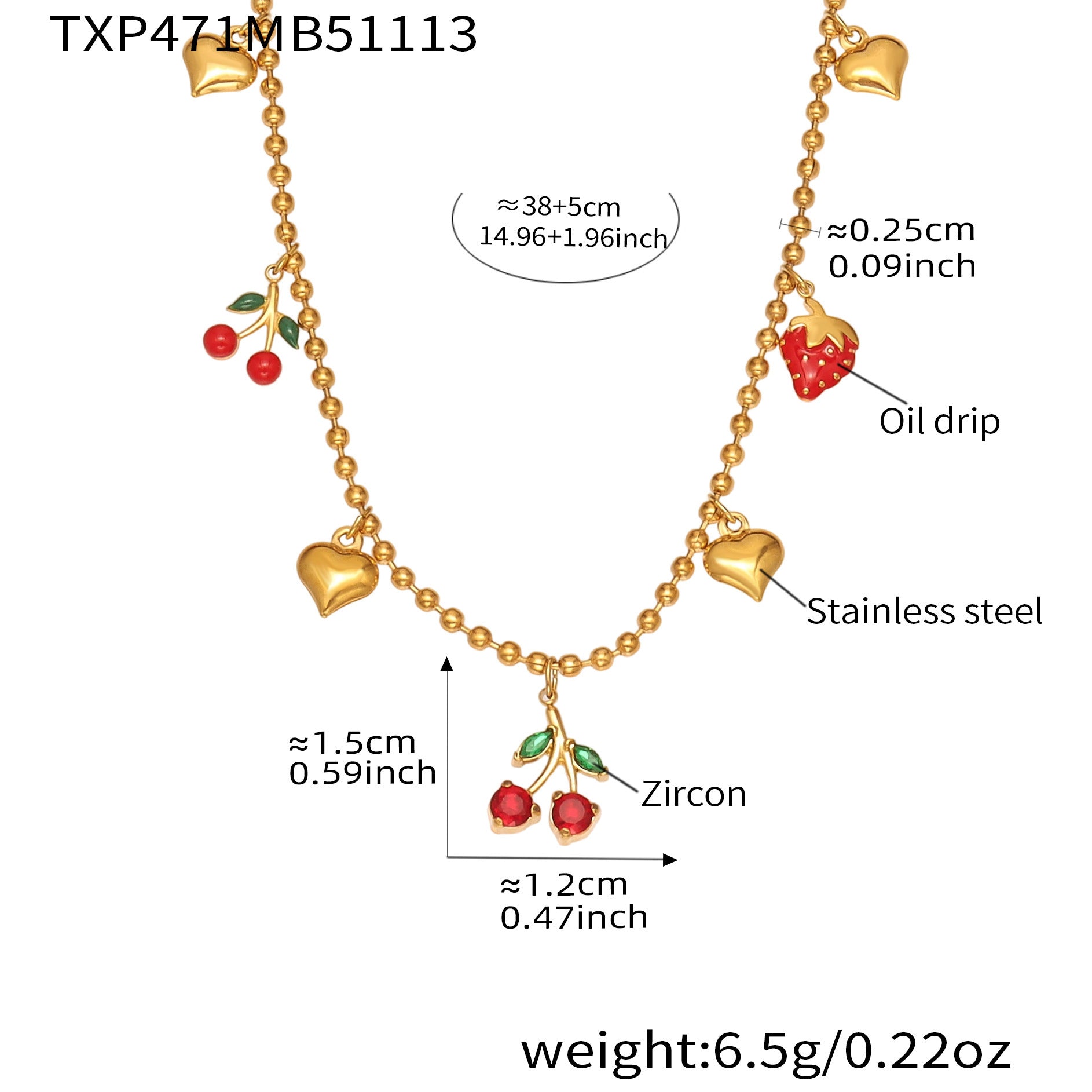 Zircon Cherry & Heart Charm Jewelry Set