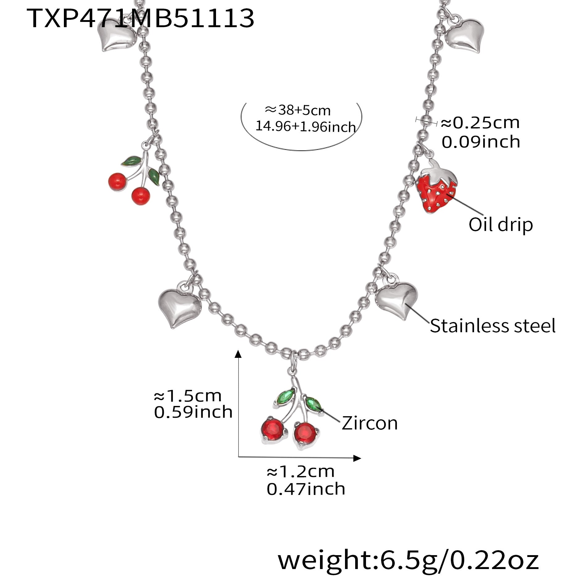 Zircon Cherry & Heart Charm Jewelry Set