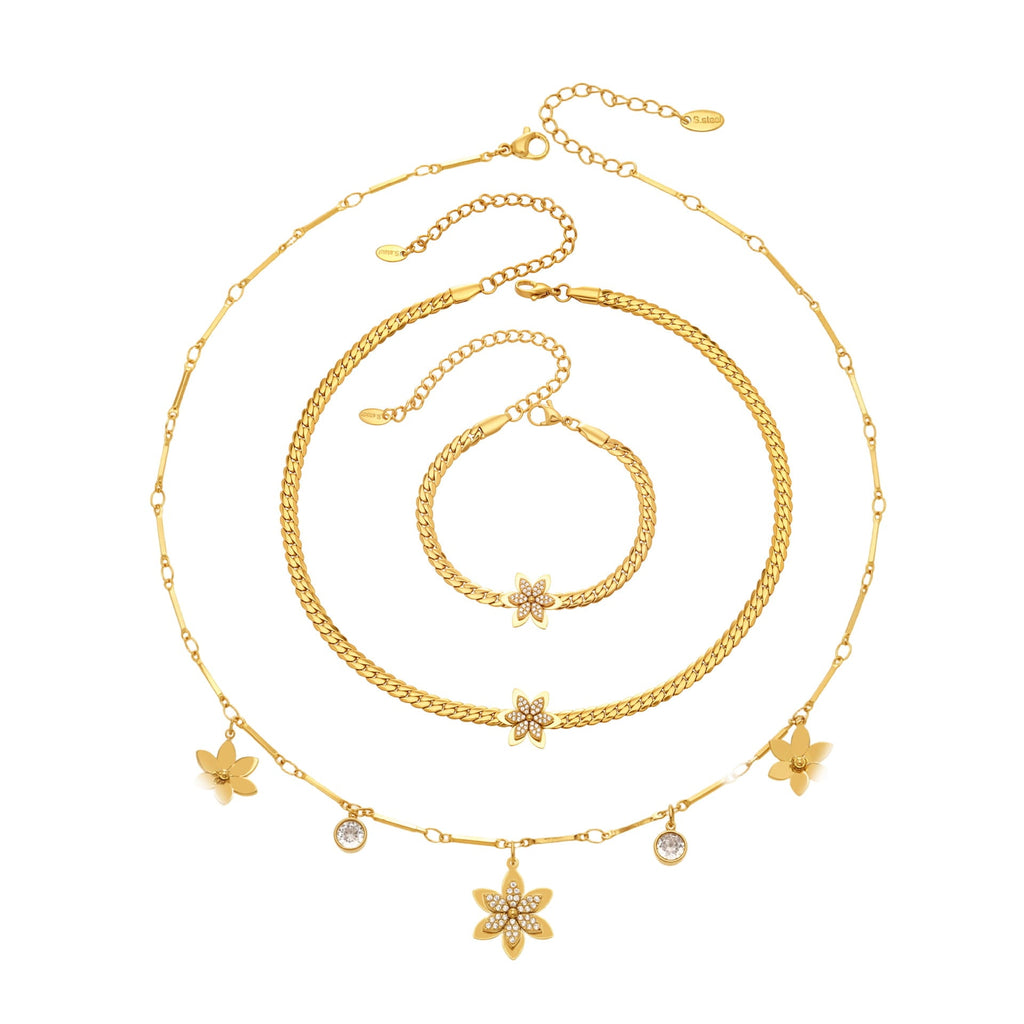 Zircon Flower Necklace & Bracelet Set