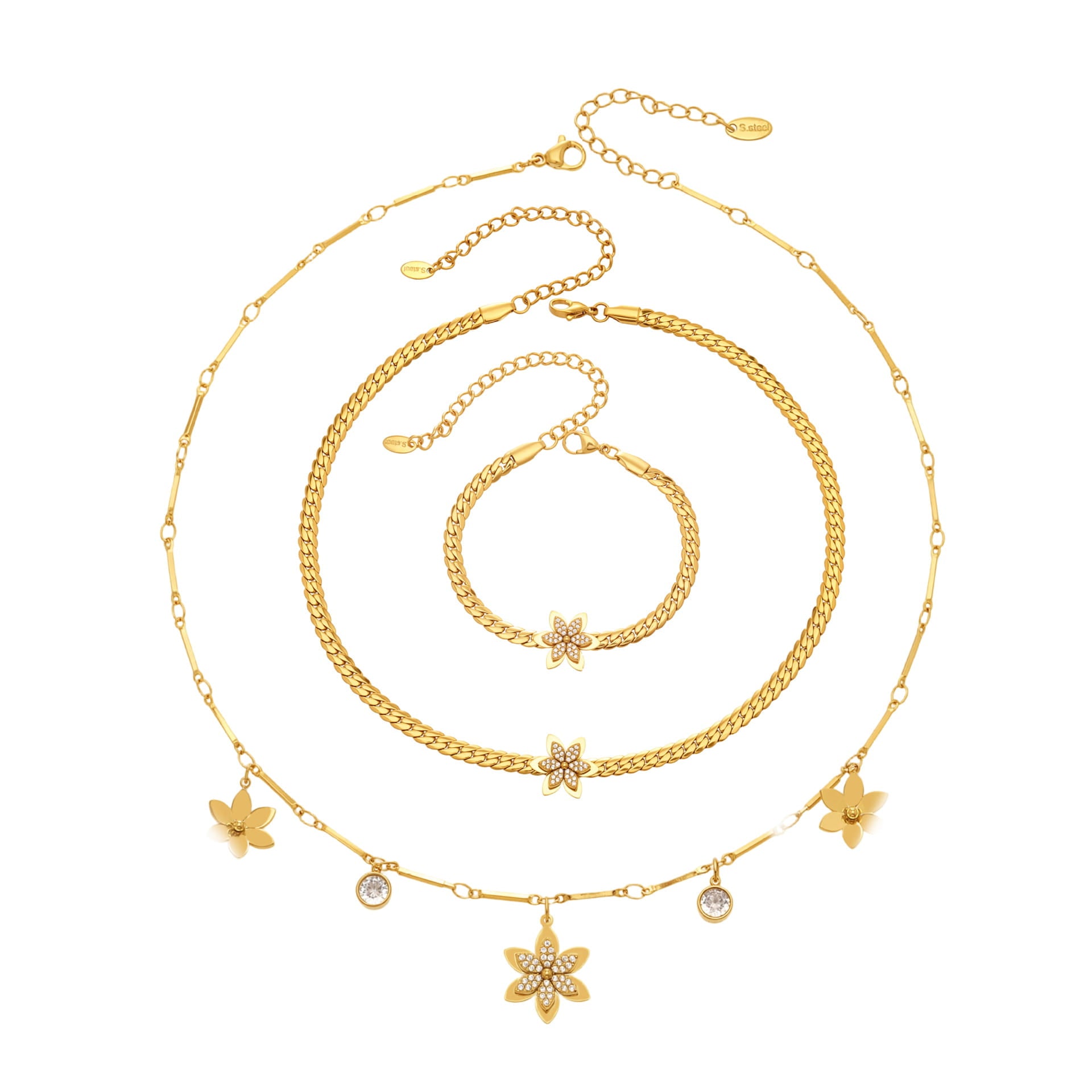 Zircon Flower Necklace & Bracelet Set