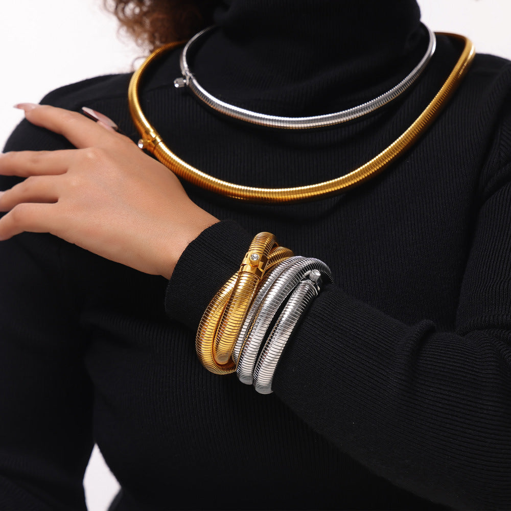 316L Stainless Steel Zirconia Herringbone Necklace