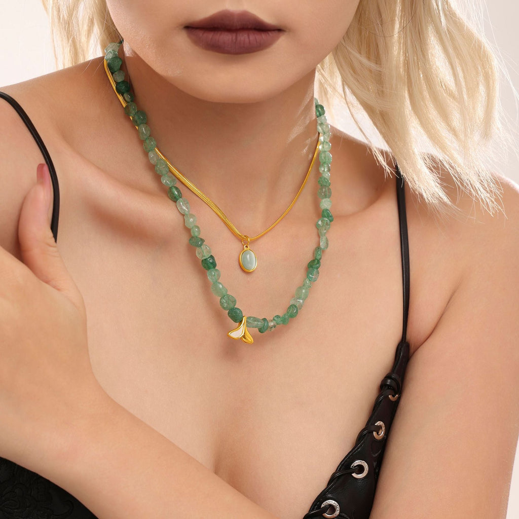 Green Strawberry & Aquamarine Layered Necklace