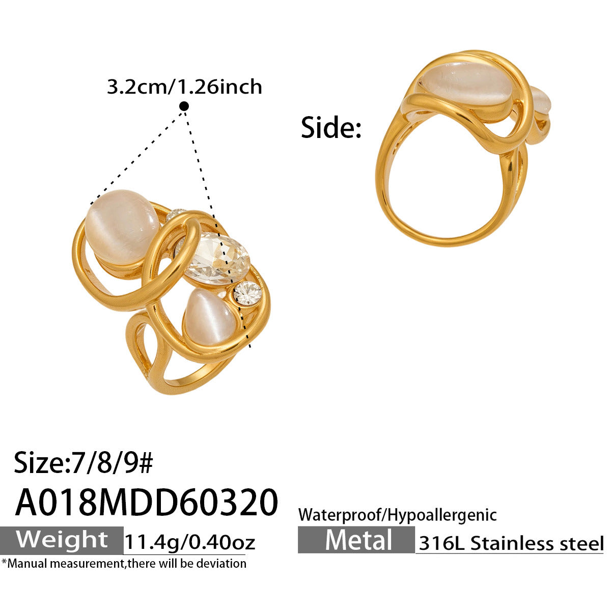 Cat Eye Stone Open Ring