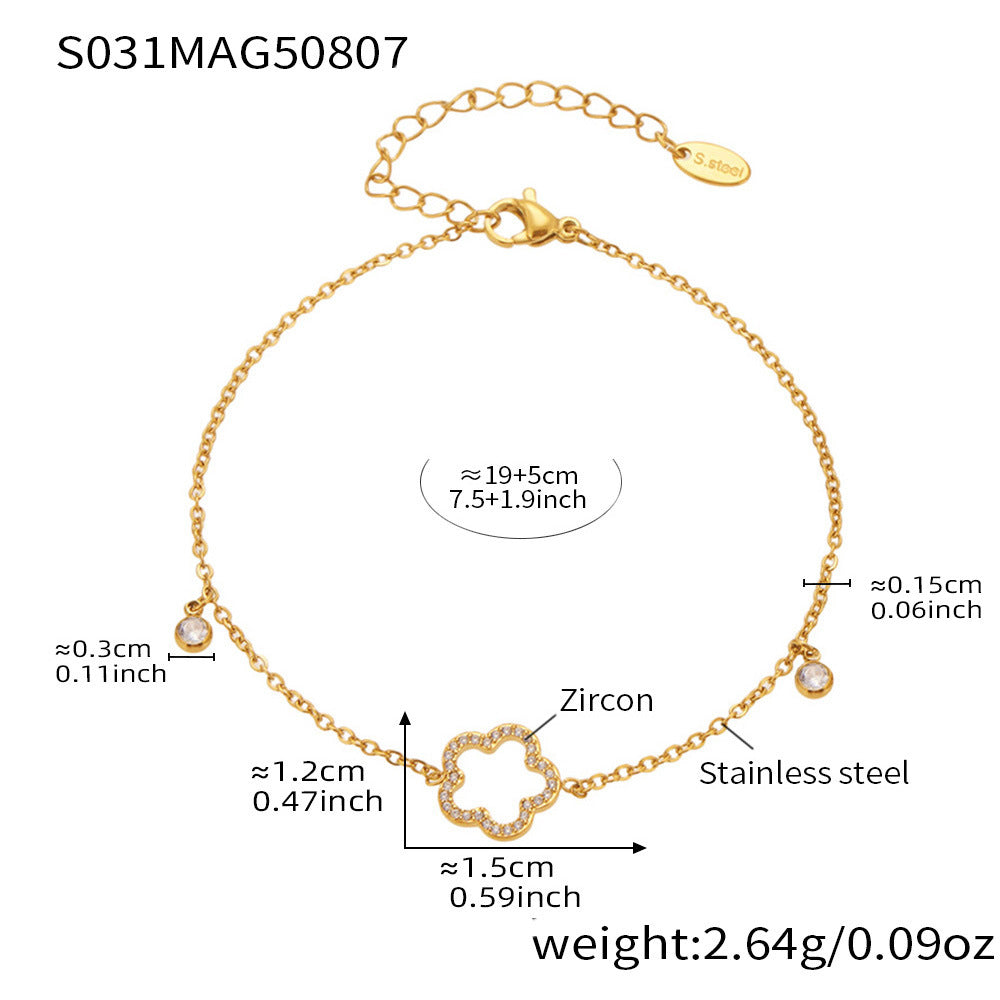 Pavé Zircon Hollow Flower Tassel Anklet