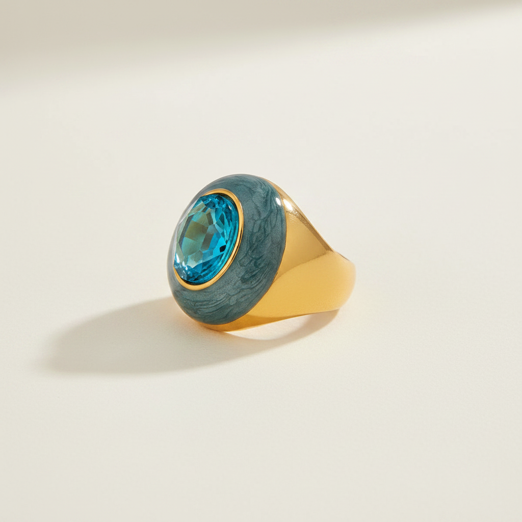 Enamel Oval Glass Stone Ring luxury studio photo