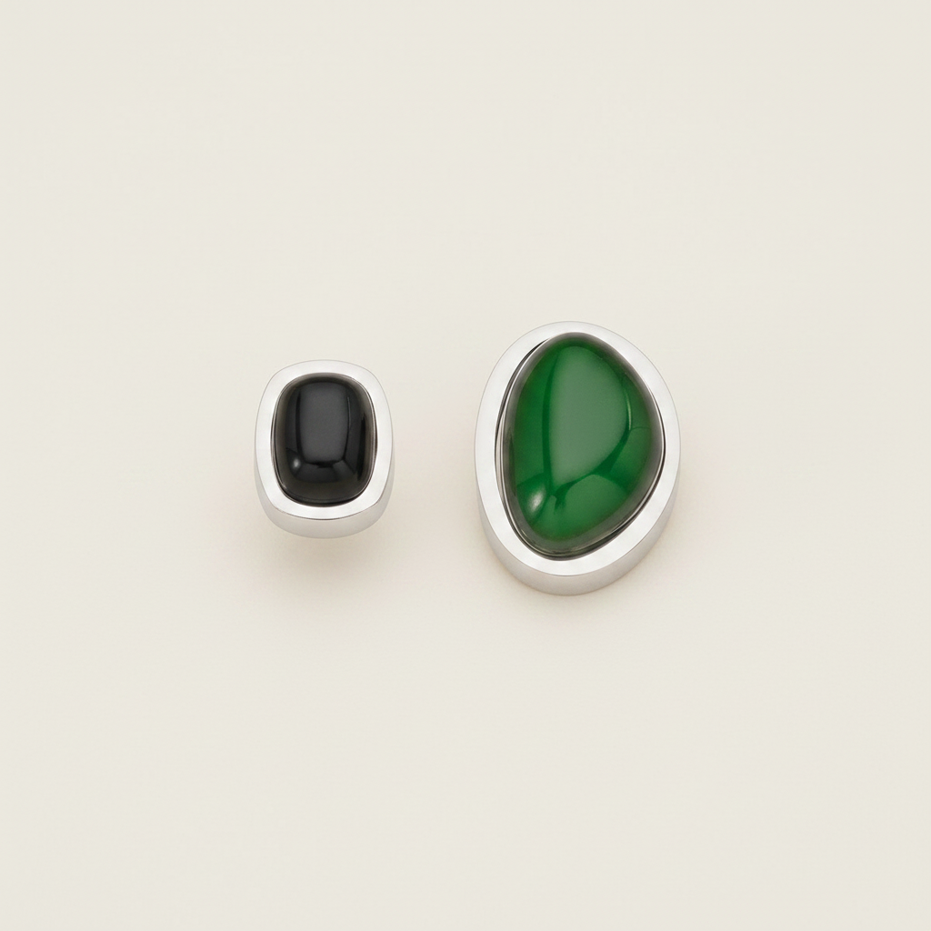 Agate and Onyx Asymmetric Earrings luxury studio photo