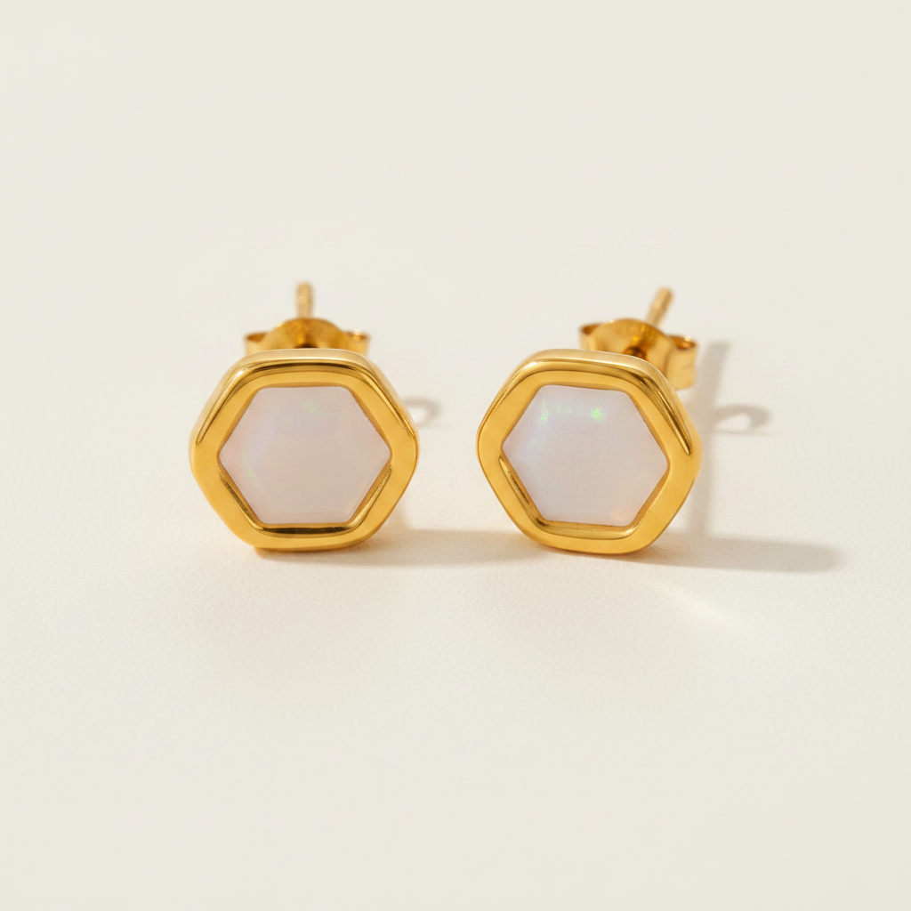 Opal Hexagon Stud Earrings luxury studio photo