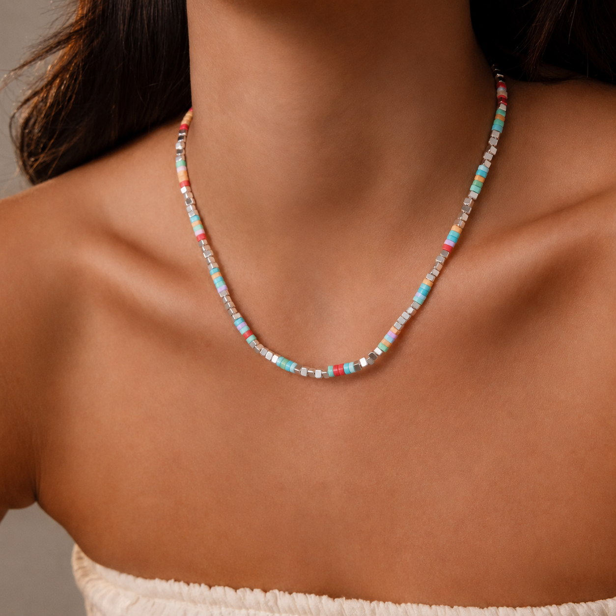 Natural Stone Heishi Bead Necklace