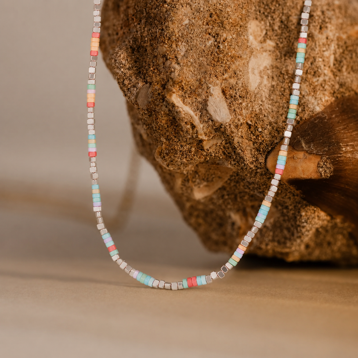 Natural Stone Heishi Bead Necklace