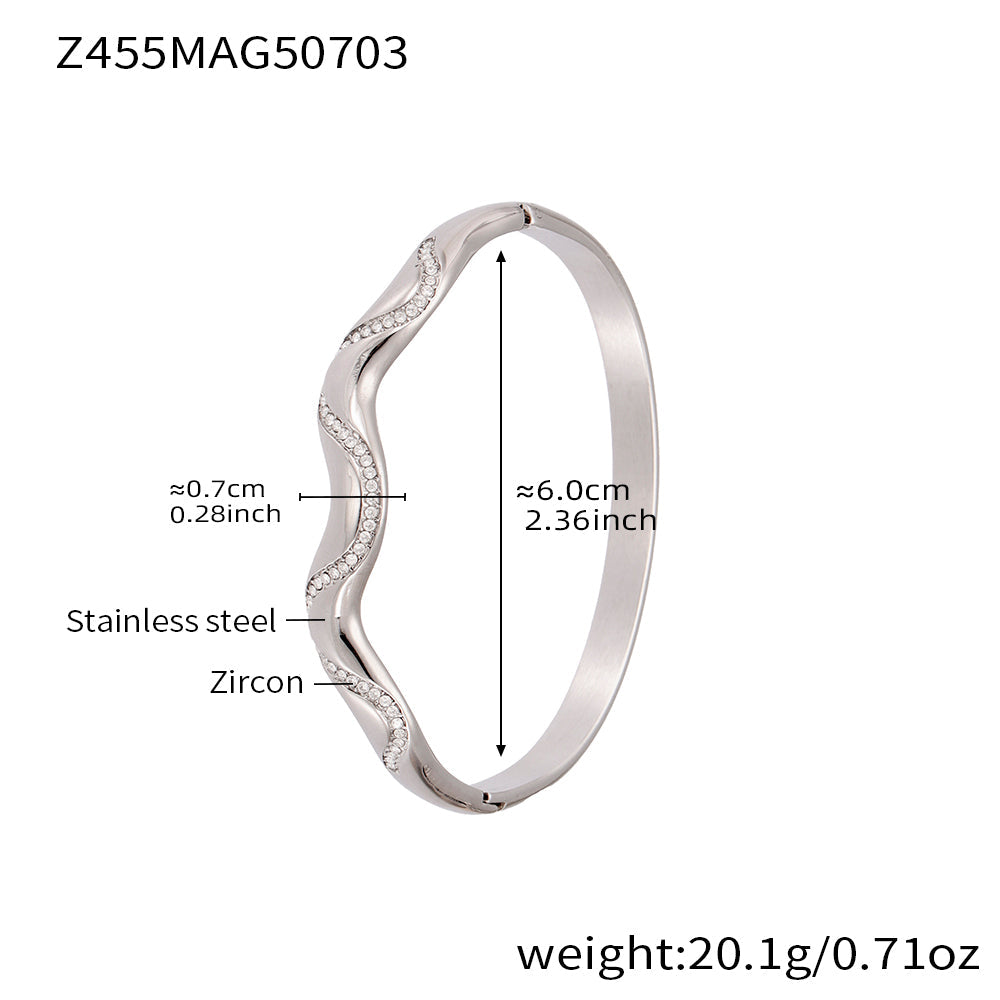 316L Stainless Steel Geometric Bamboo Joint 5A Zircon PVD Gold Bracelet