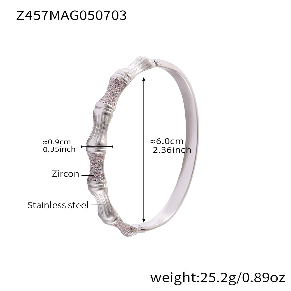316L Stainless Steel Geometric Bamboo Joint 5A Zircon PVD Gold Bracelet