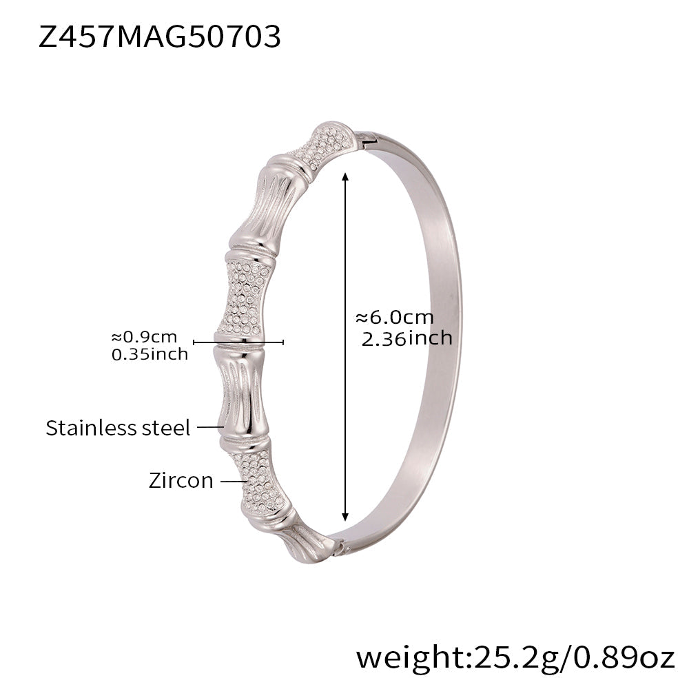 316L Stainless Steel Geometric Bamboo Joint 5A Zircon PVD Gold Bracelet