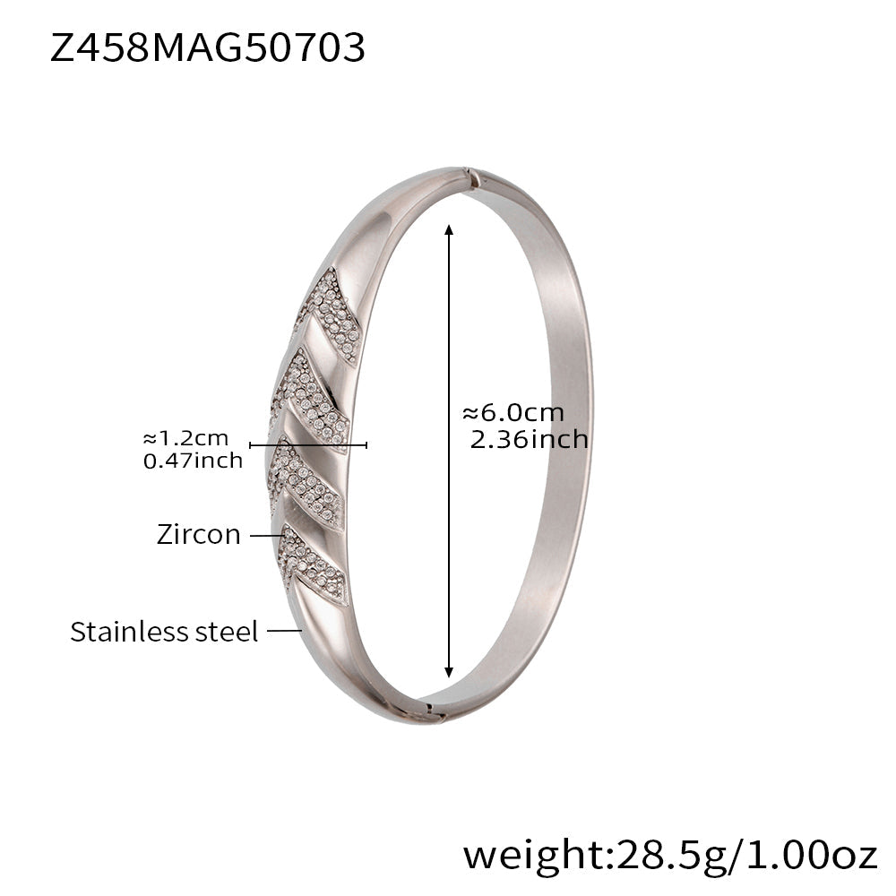 316L Stainless Steel Geometric Bamboo Joint 5A Zircon PVD Gold Bracelet