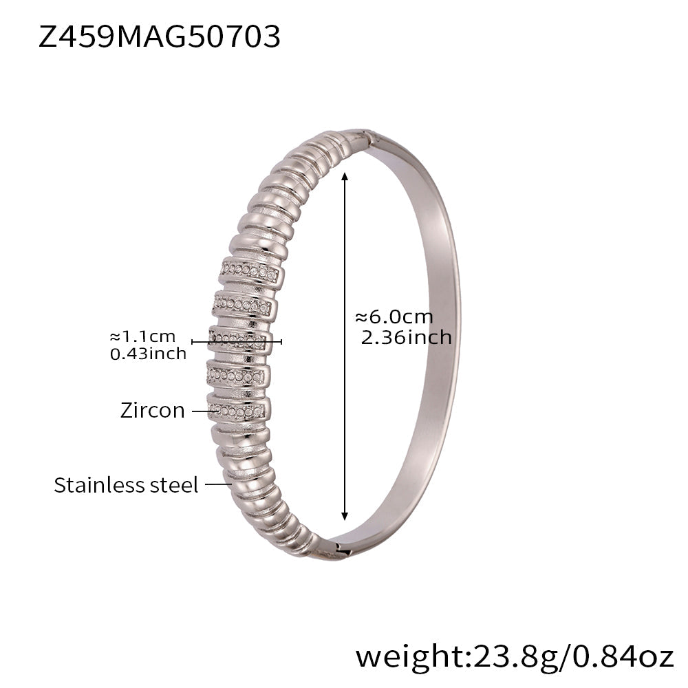 316L Stainless Steel Geometric Bamboo Joint 5A Zircon PVD Gold Bracelet