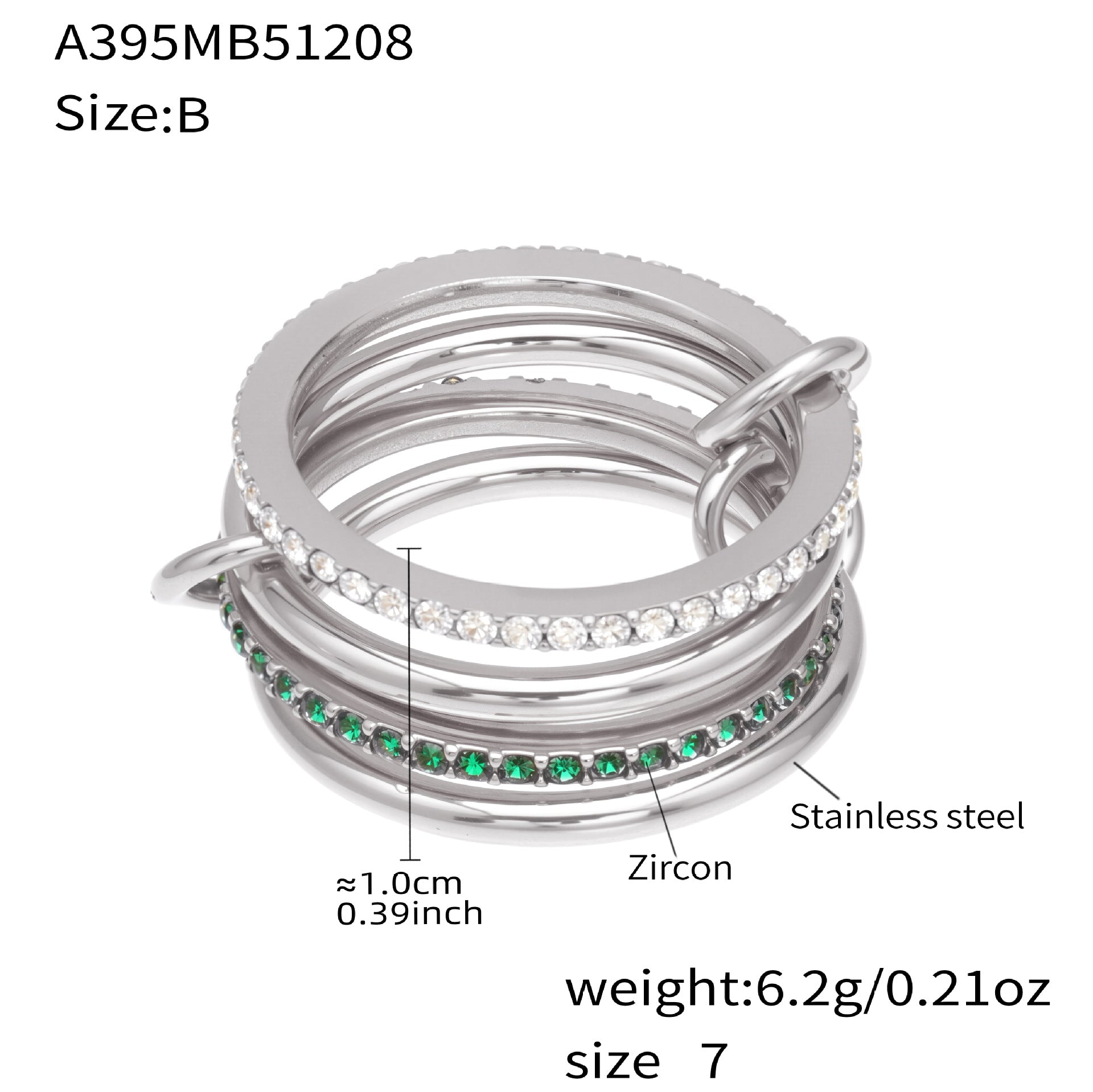 316L Stainless Steel Lock & Key Pave Stacked Ring with 18K Gold PVD