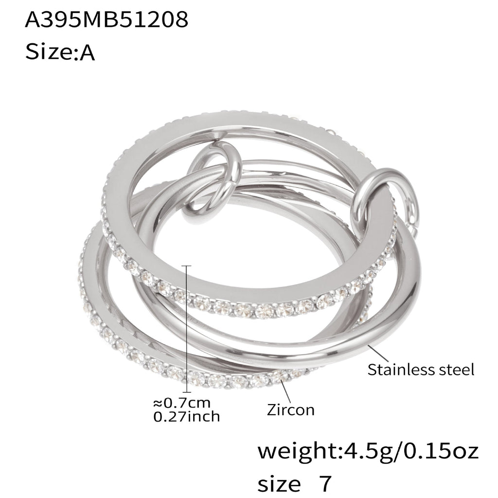 316L Stainless Steel Lock & Key Pave Stacked Ring with 18K Gold PVD