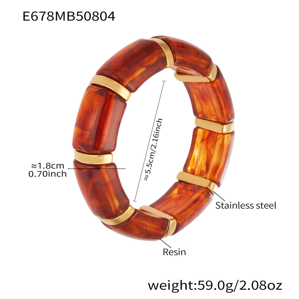 316L Stainless Steel Irregular Textured Wide Resin Stretch Bracelet