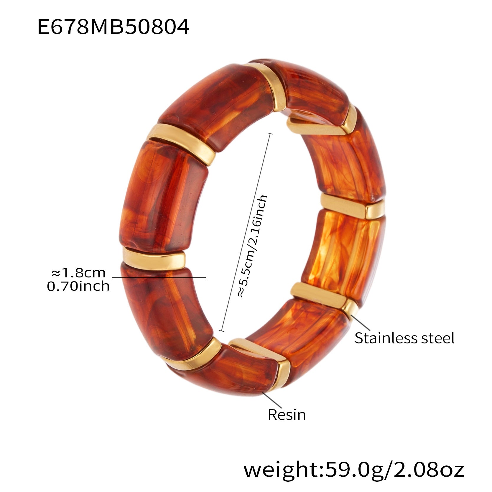 316L Stainless Steel Irregular Textured Wide Resin Stretch Bracelet