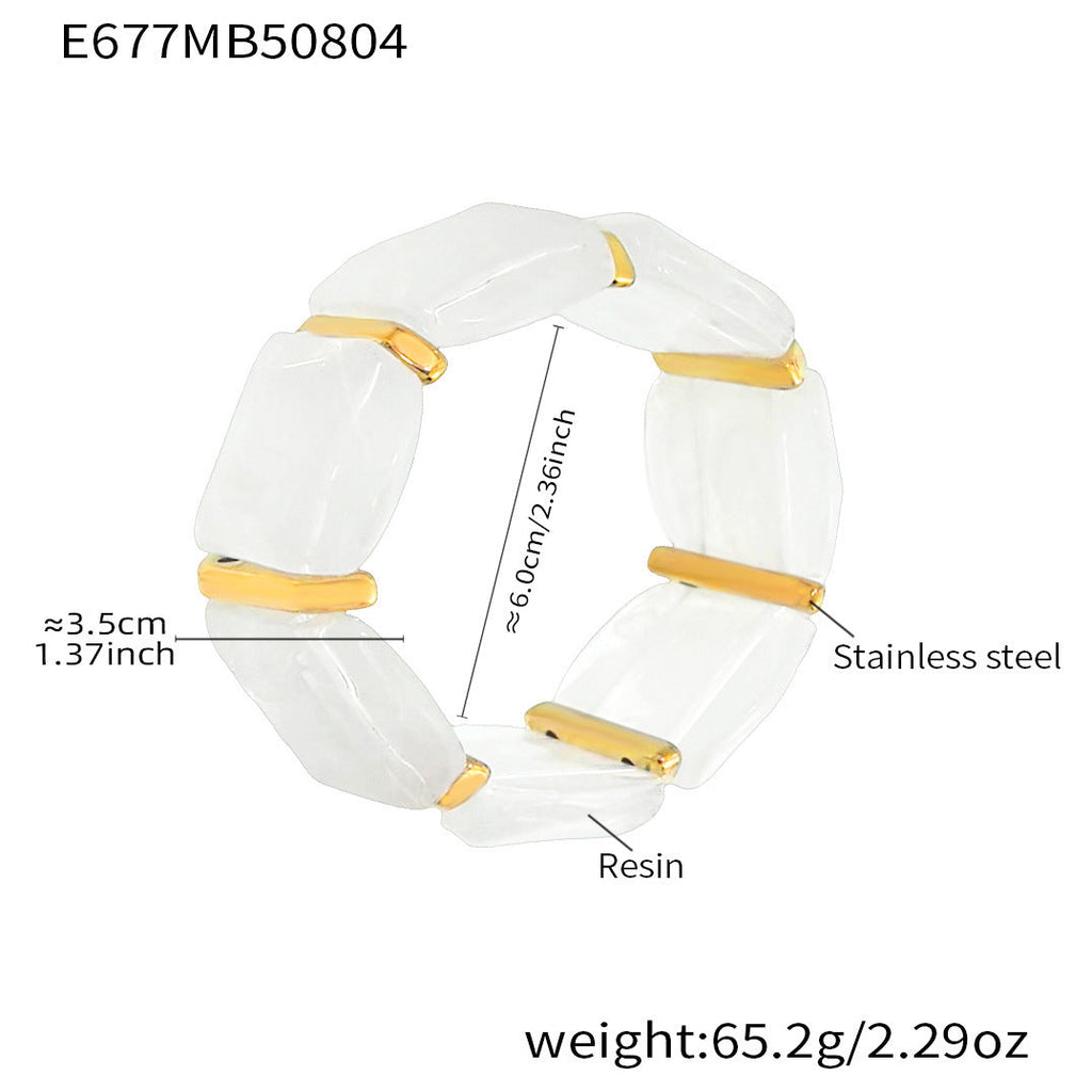 316L Stainless Steel Irregular Textured Wide Resin Stretch Bracelet