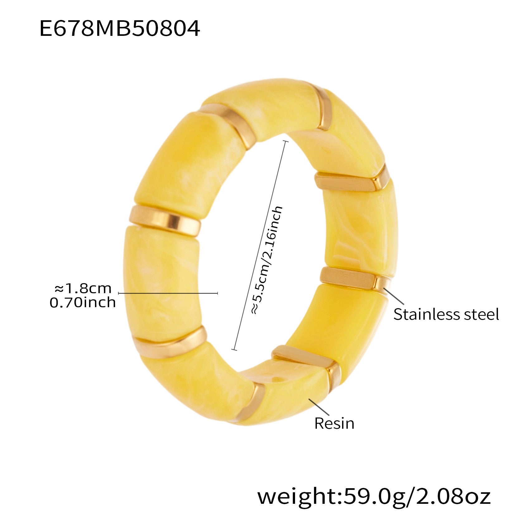 316L Stainless Steel Irregular Textured Wide Resin Stretch Bracelet