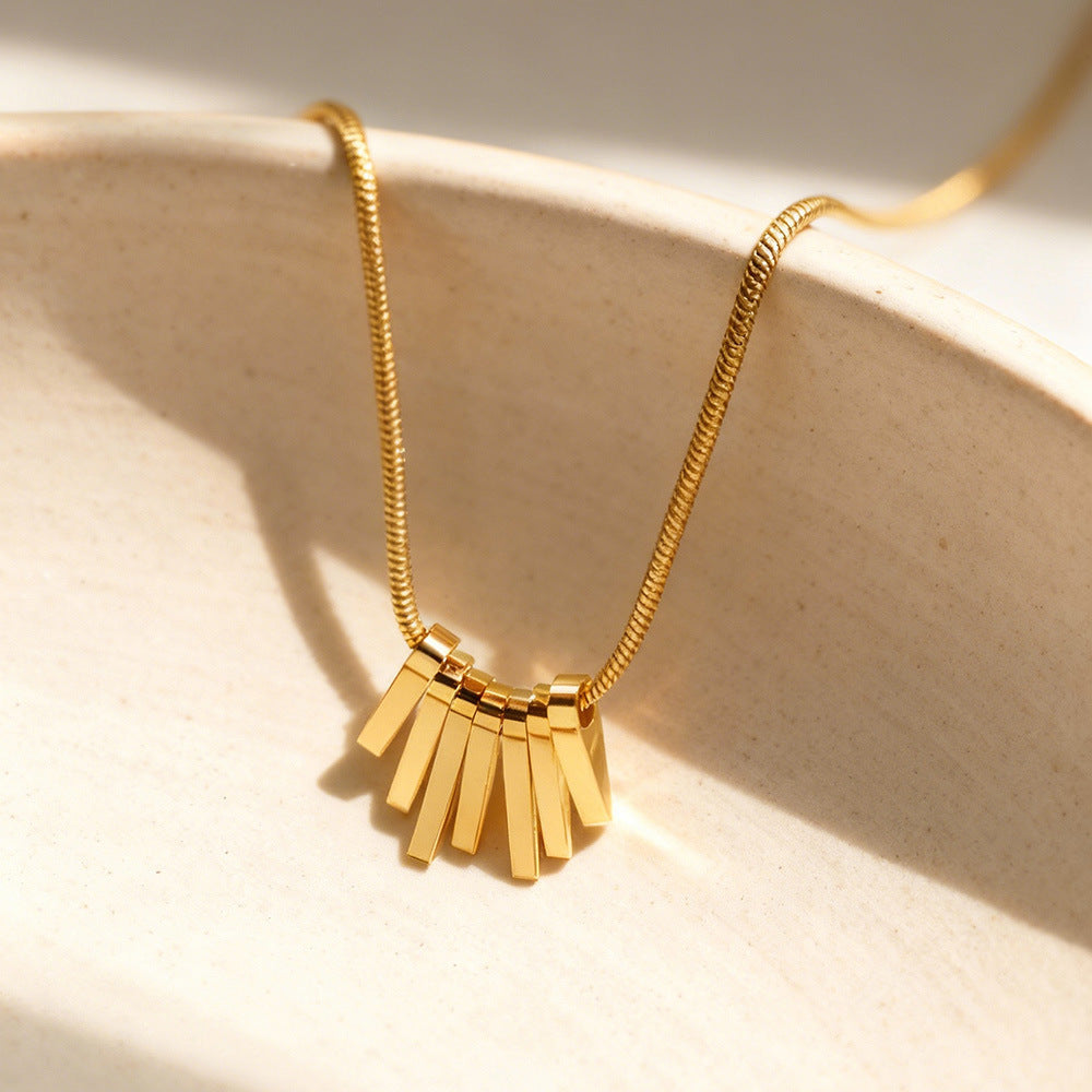 Gold Bar Tassel Snake Chain Necklace